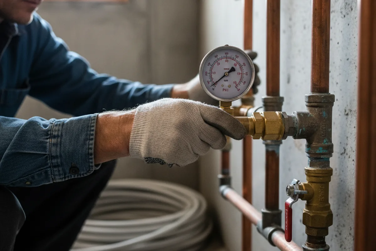 Pressure testing a repaired line during Water Line Repair in Bedminster